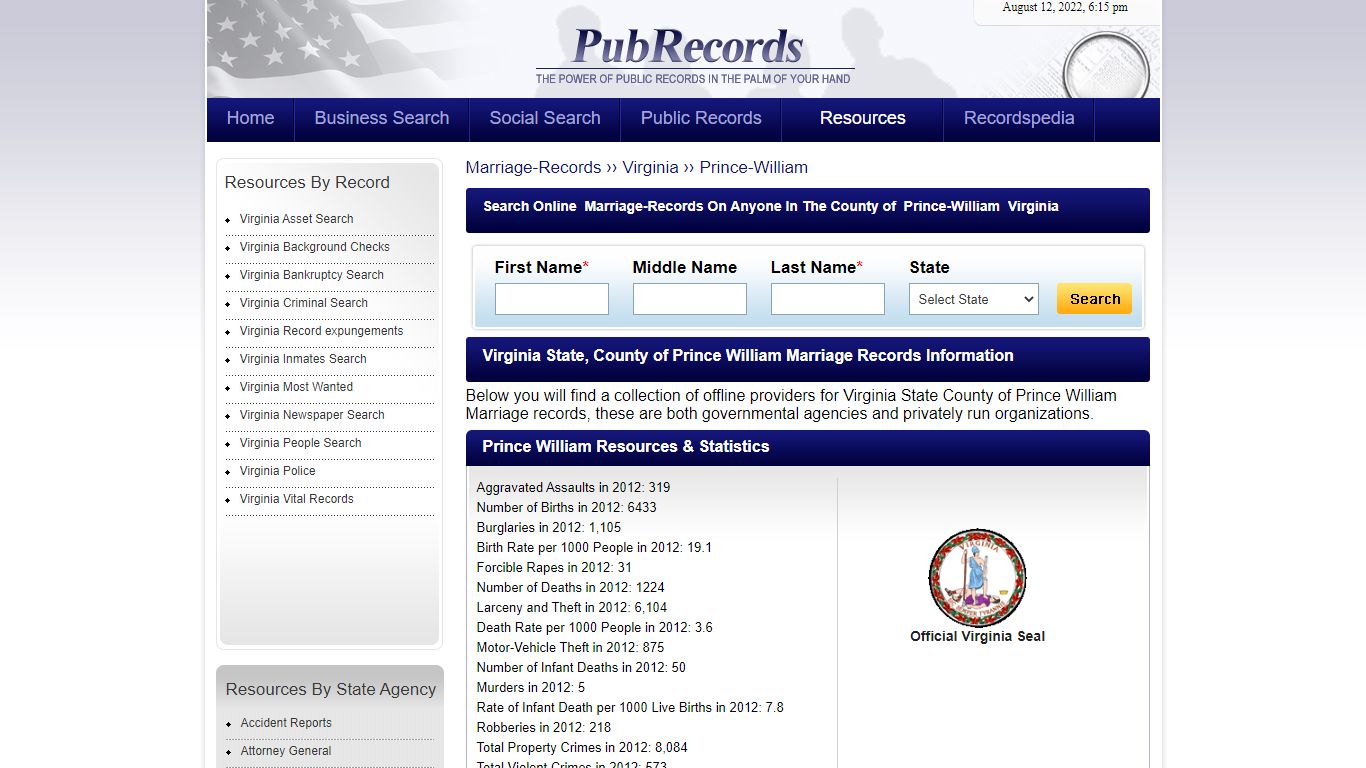 Prince William County, Virginia Marriage Records
