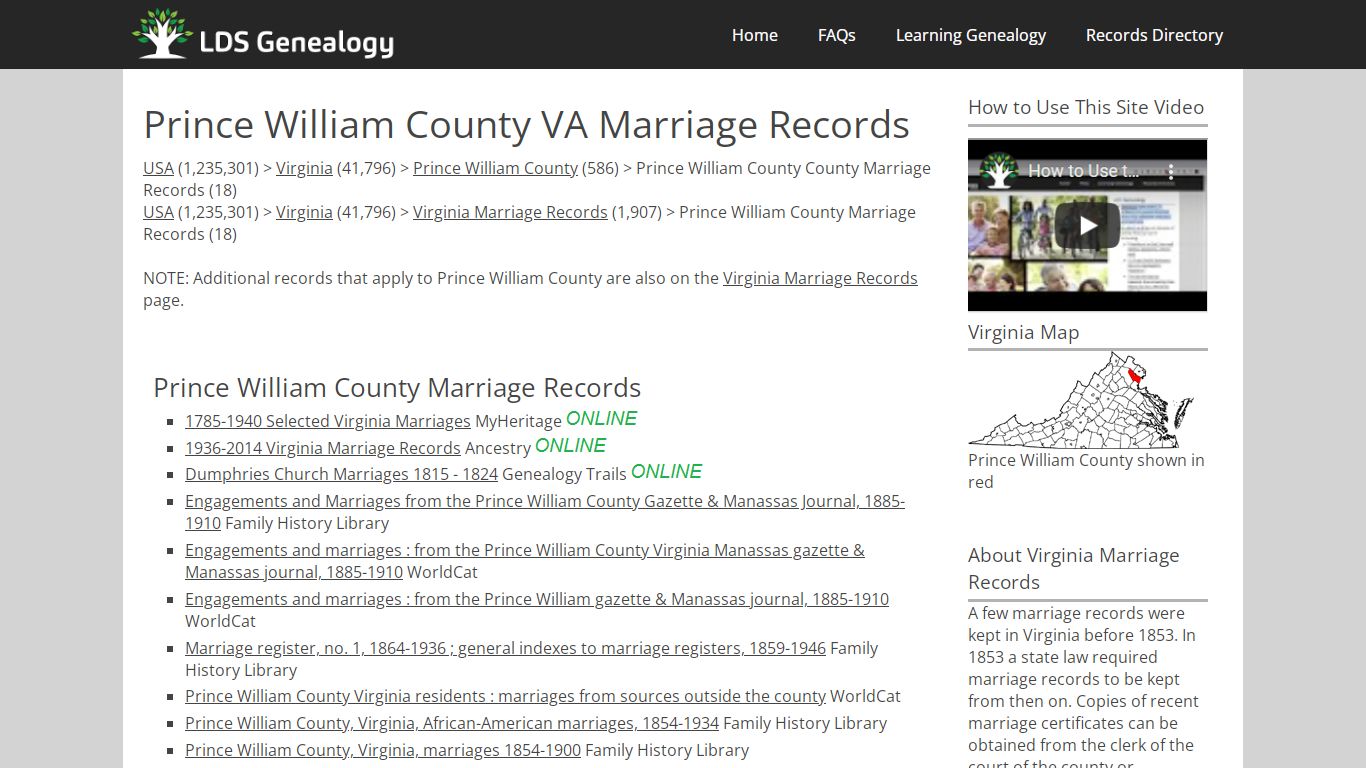 Prince William County VA Marriage Records