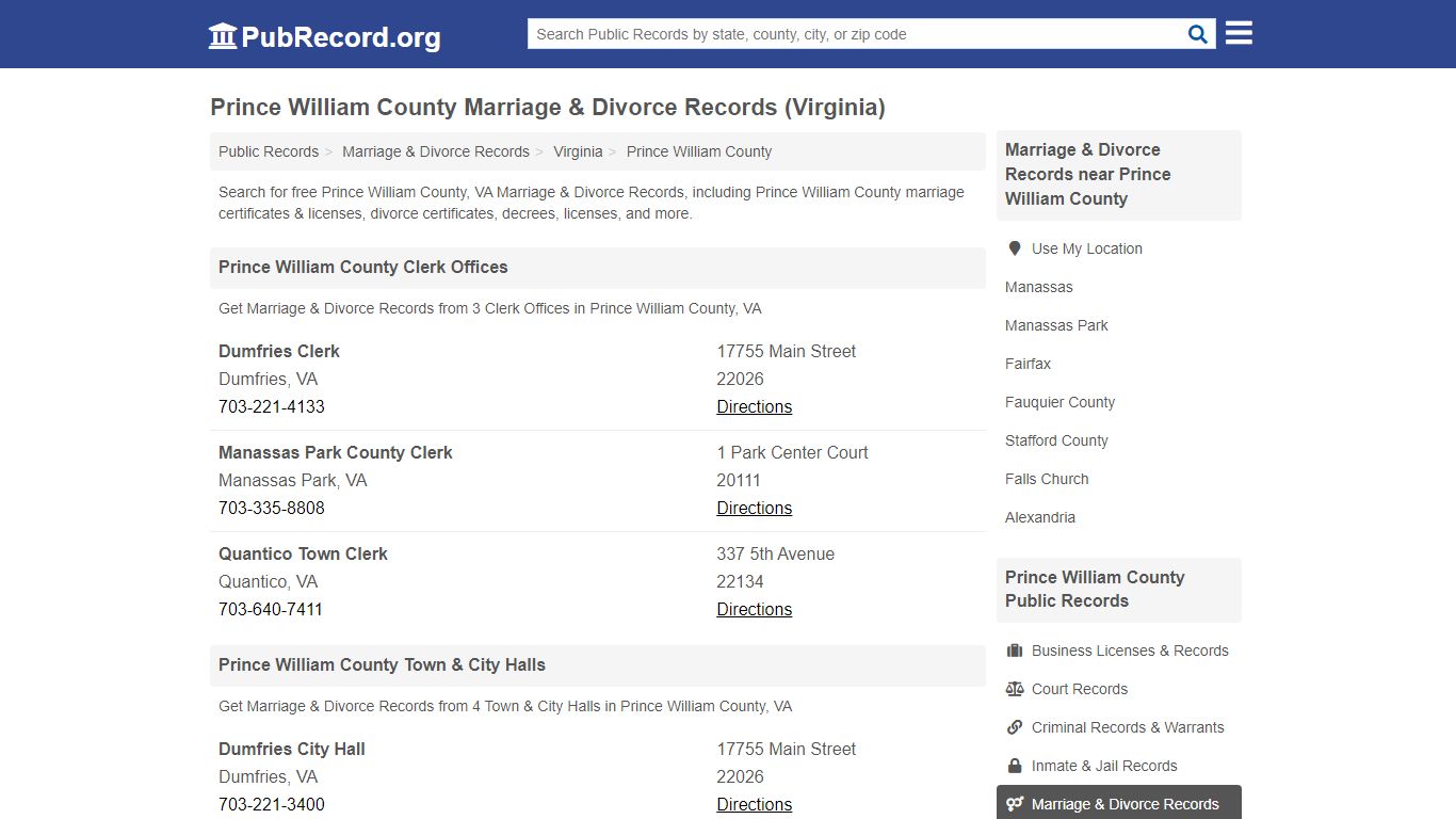 Free Prince William County Marriage & Divorce Records ...